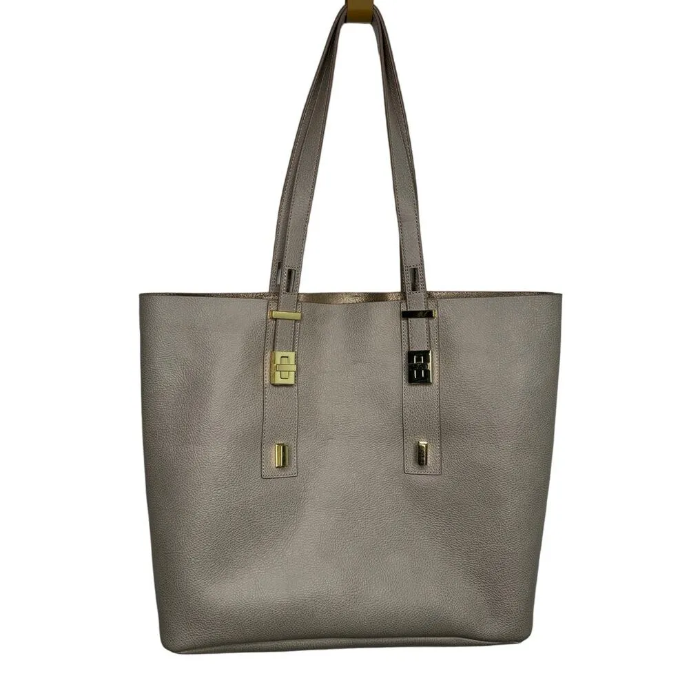 India Hicks Gray Pebble Leather Adjustable Length Strap Solitaire Tote Bag - Image 15
