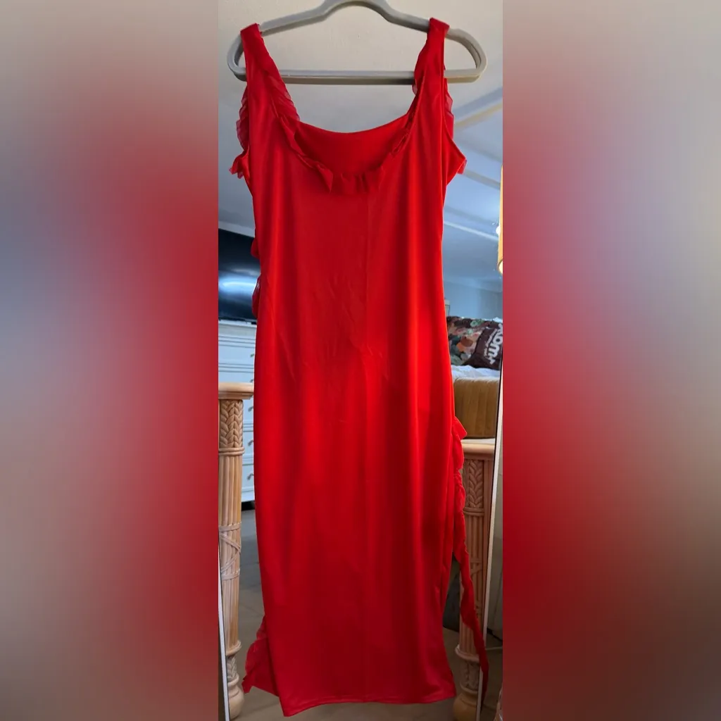 NEW Red High Slit Ruffle Bodycon Maxi Wedding Party Prom Dress XL - Image 7