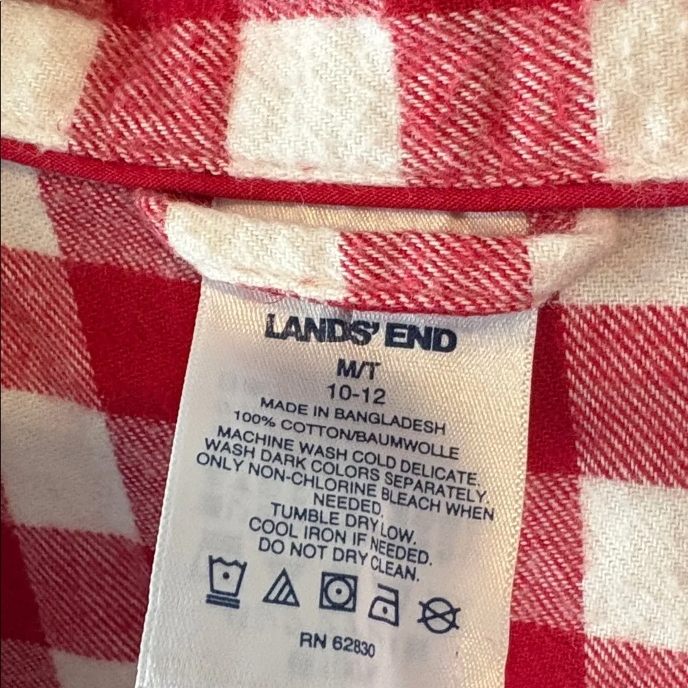 Lands' End Red and White Checkered night shirt Medium (10/12) - Image 2