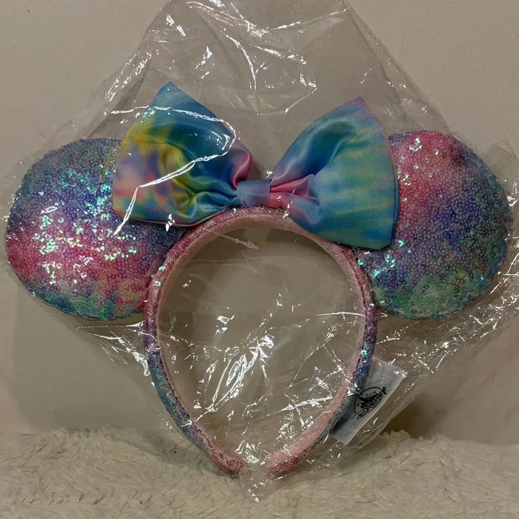 Disney Parks- NWOT Pastel Sequin Tie Dye Minnie Mouse Ears- Adult One Size - Image 3