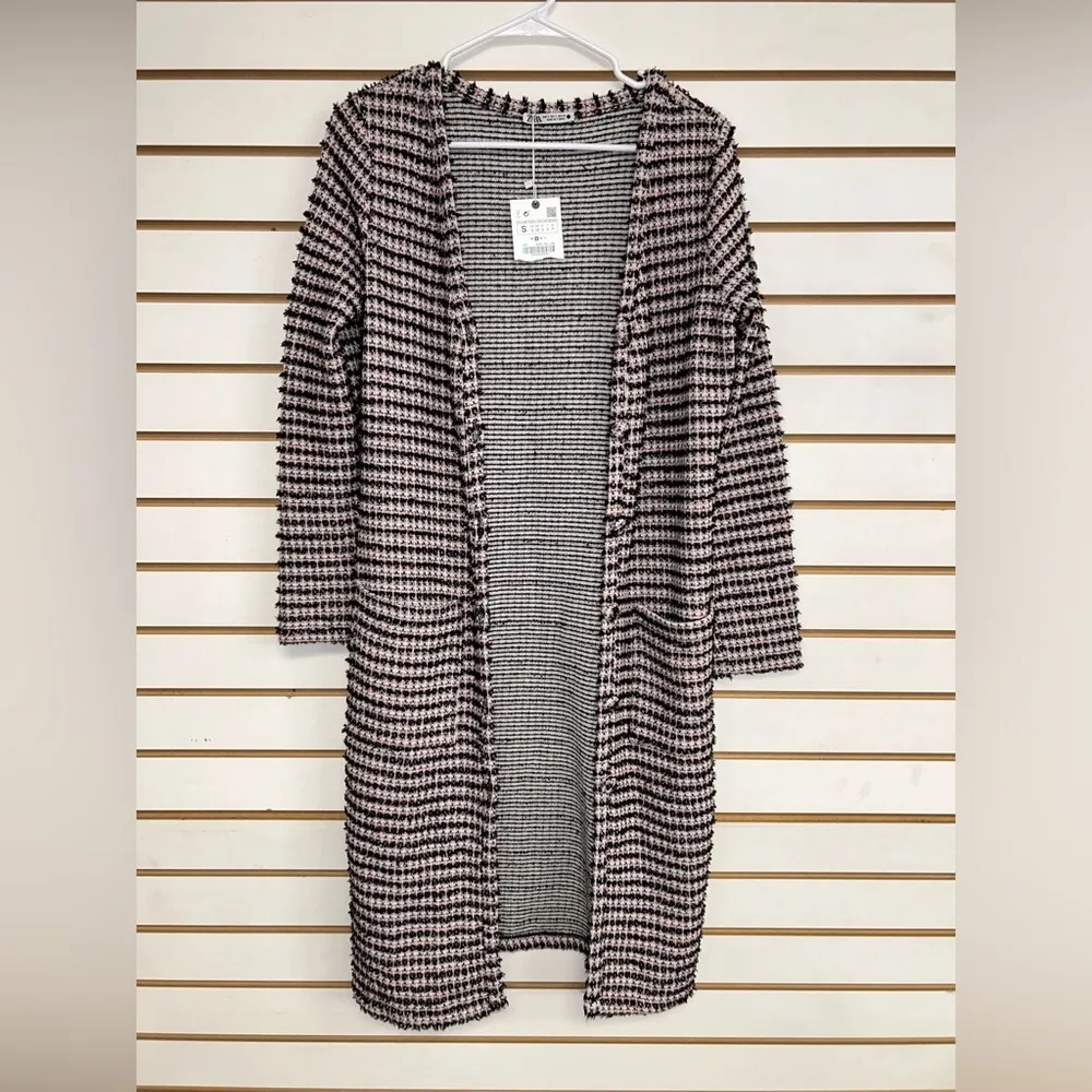 ZARA TEXTURED WEAVE Long Sleeve V-Neck Button Up Dress/Cardigan NWT Size Small - Image 2