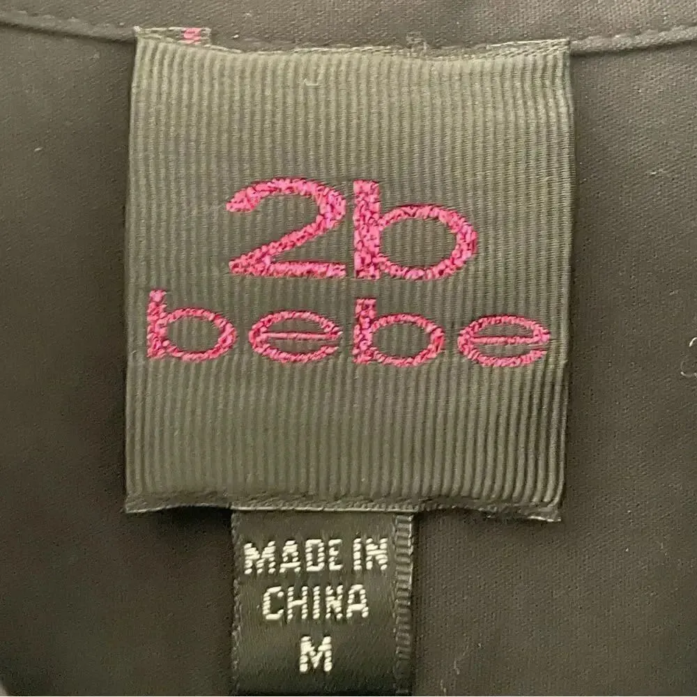 Bebe Black Puff Sleeves Silver Button Down Shirt SZ M Black Size M - Image 7