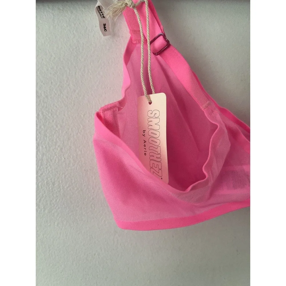 NWT Aerie Smoothez Hot Pink Microfiber Mesh Unlined Underwire Balconette Bra 32B - Image 5