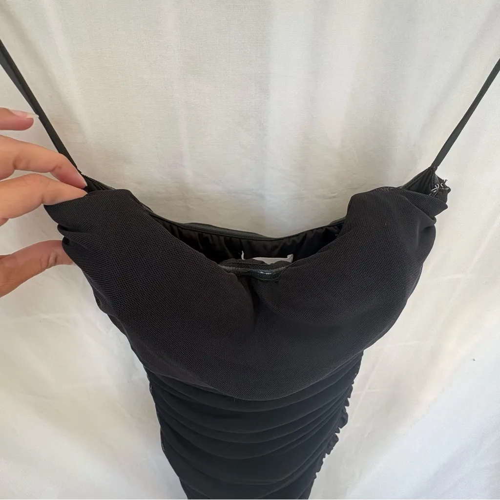 Mable Ruched Corset strapless tube midi dress sweetheart neckline black small - Image 5