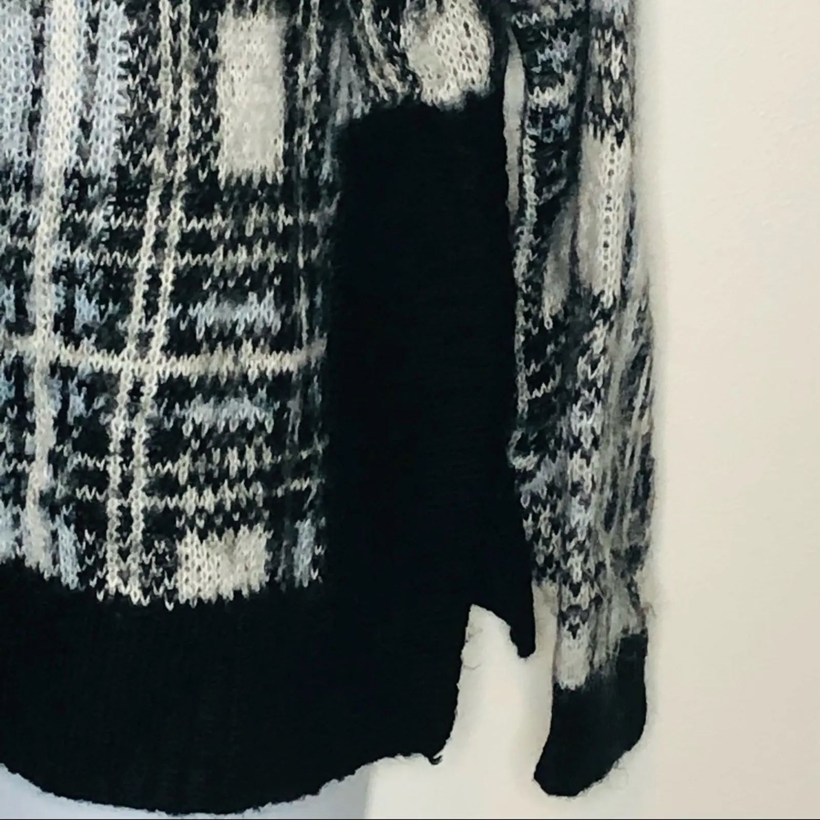 Nine West XL Boxy Plaid Mock Neck Sweater Blue White Grey Retro Cozy - Image 7