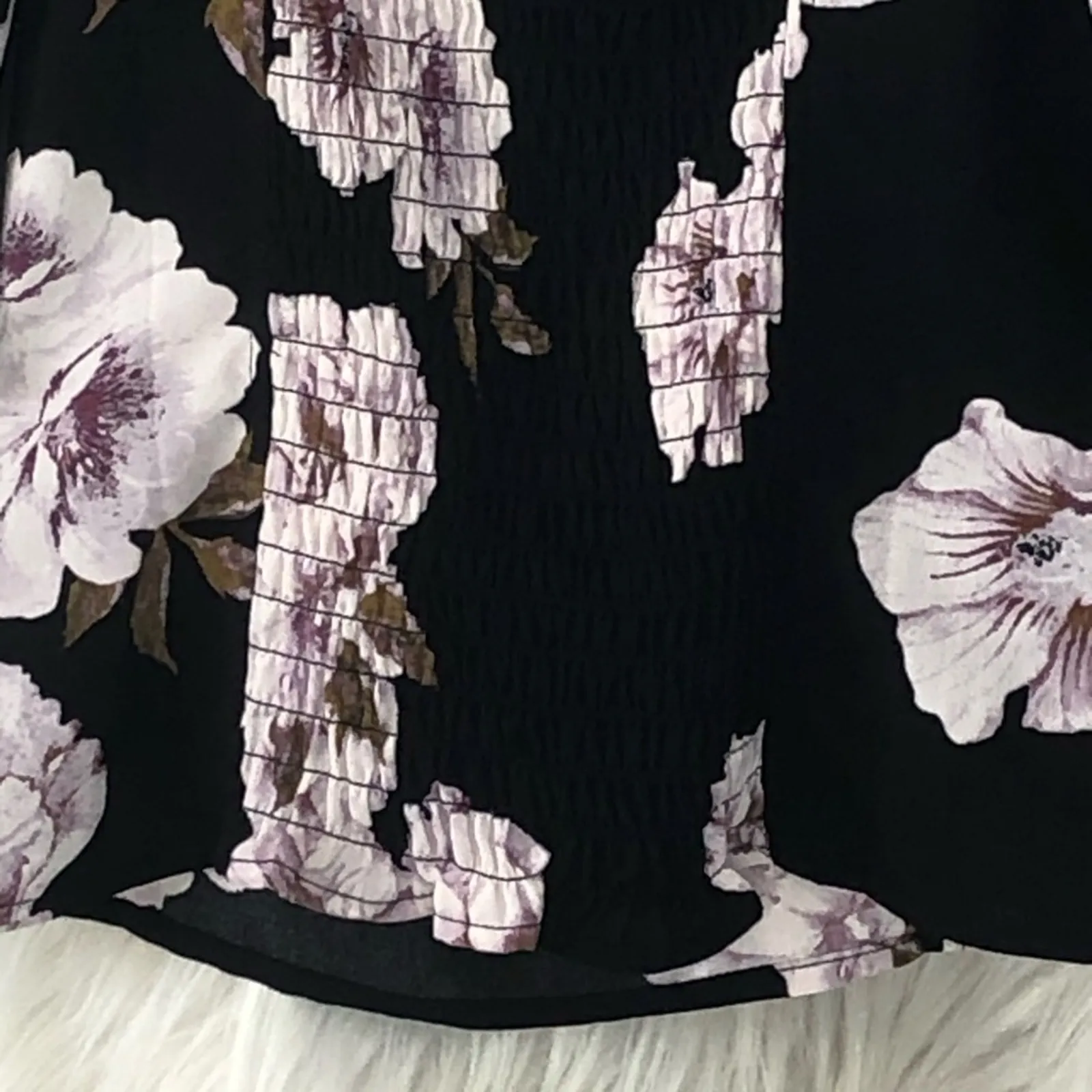 Free Press Black Floral Cropped Blouse Square Neck NWT Medium - Image 9