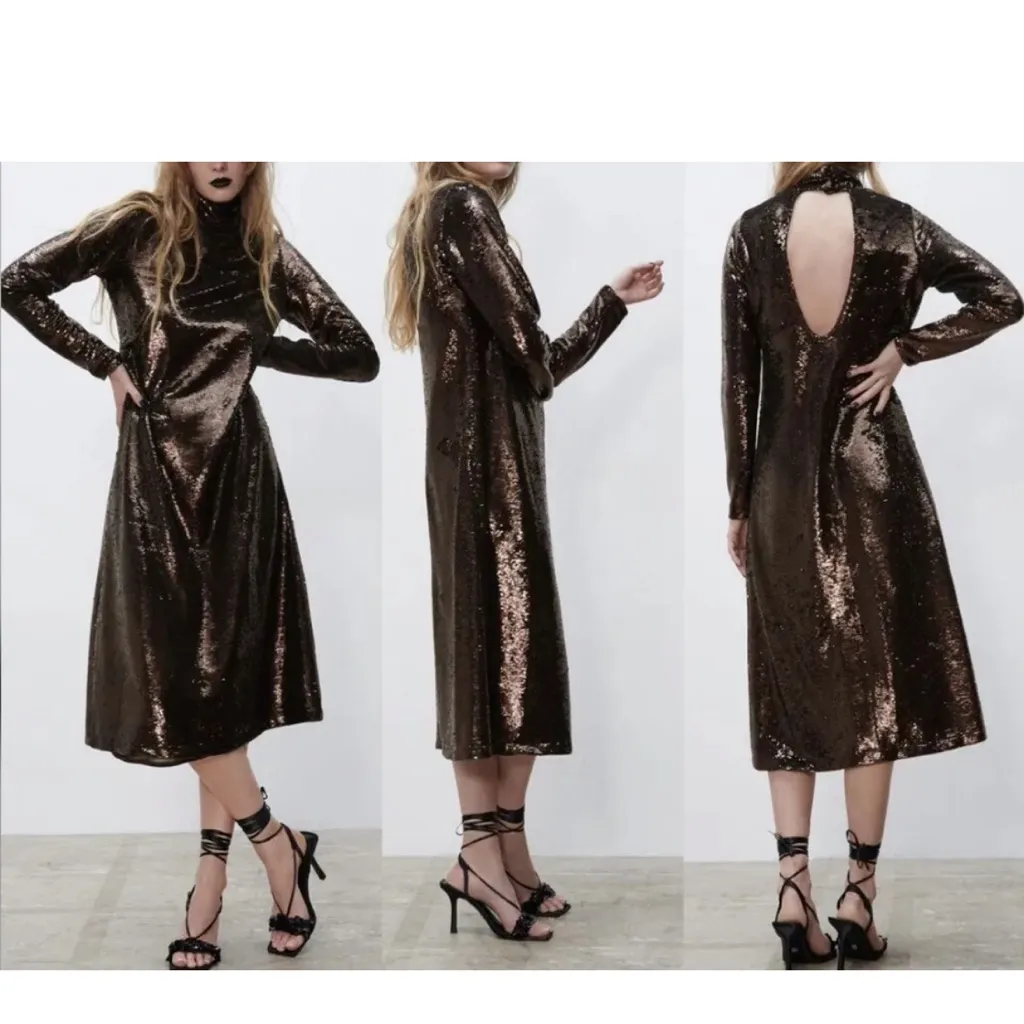 NWT ZARA BLOGGERS FAV LIMITED EDITION  ALL OVER SEQUINS MIDI DRESS - Image 4