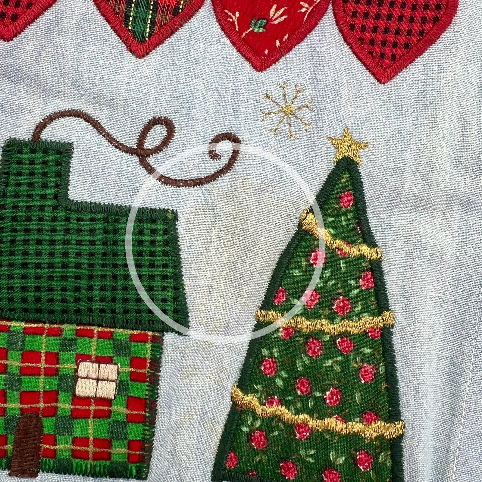 Vintage Valorie Sockwell Folk Art Applique Chambray Christmas Shirt Blue Size L - Image 4