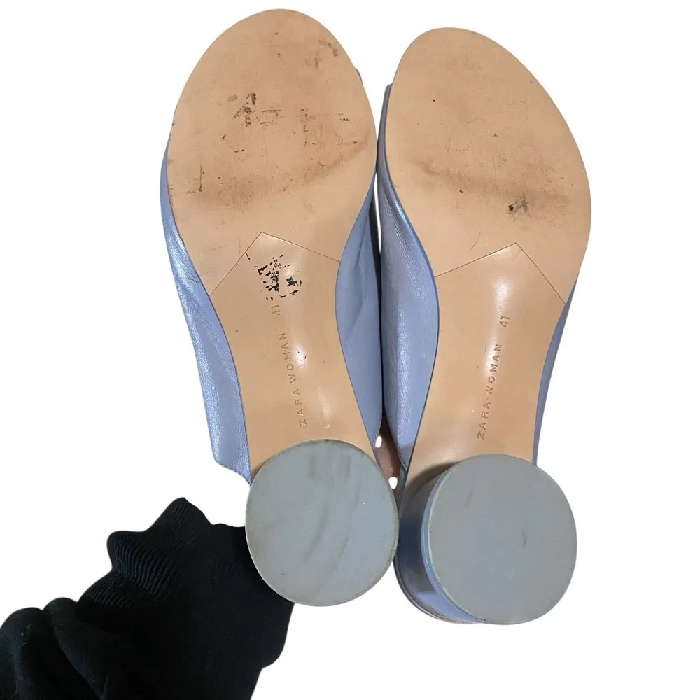 Zara Basic Women's Sz 41 Sky Blue Leather Mule Slide Sandals - Image 12