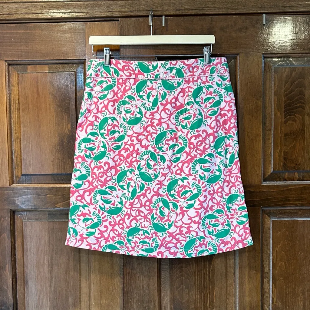 L.L. Bean Lobster Crab Womens Slit Skirt Size 10 Reg Cotton Preppy Pockets Pink - Image 2
