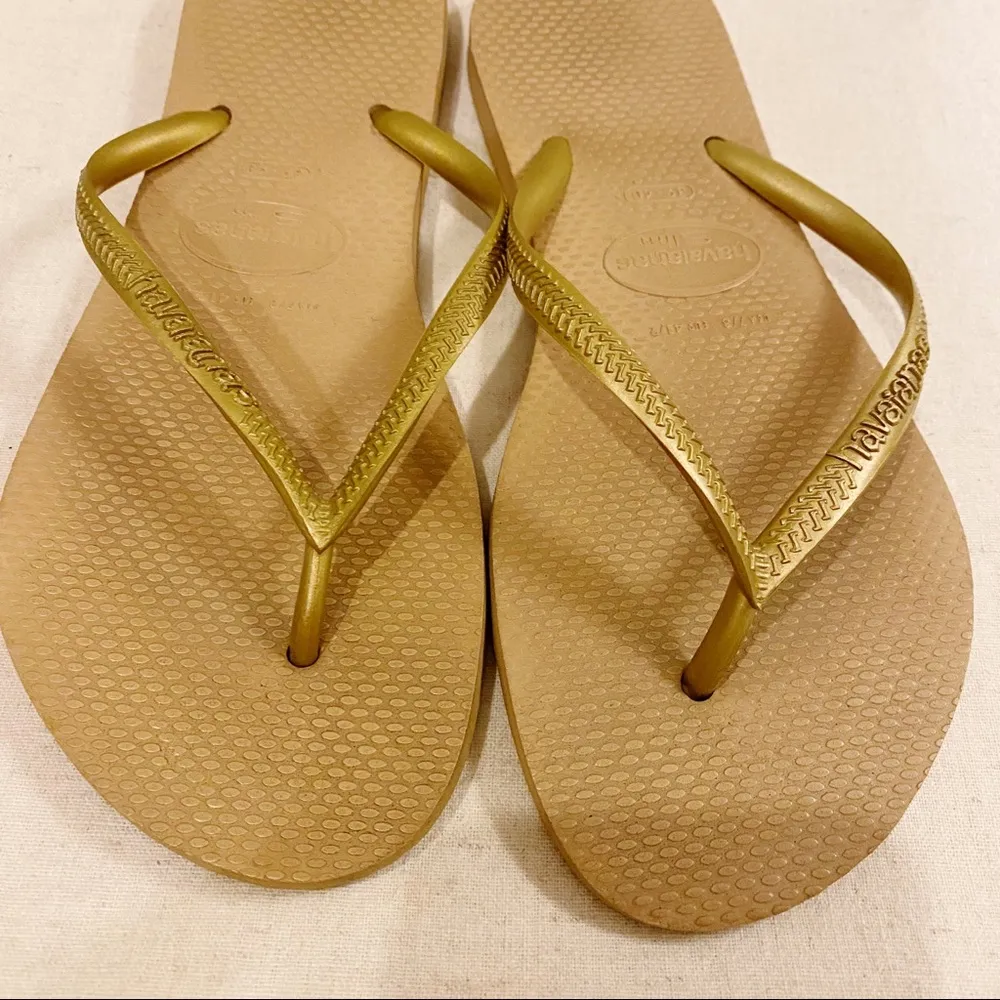 HAVAIANAS Slim Gold-Thing Flip Flops Size 7/8 US EUR 41/2 Sandals Vacation - Image 3