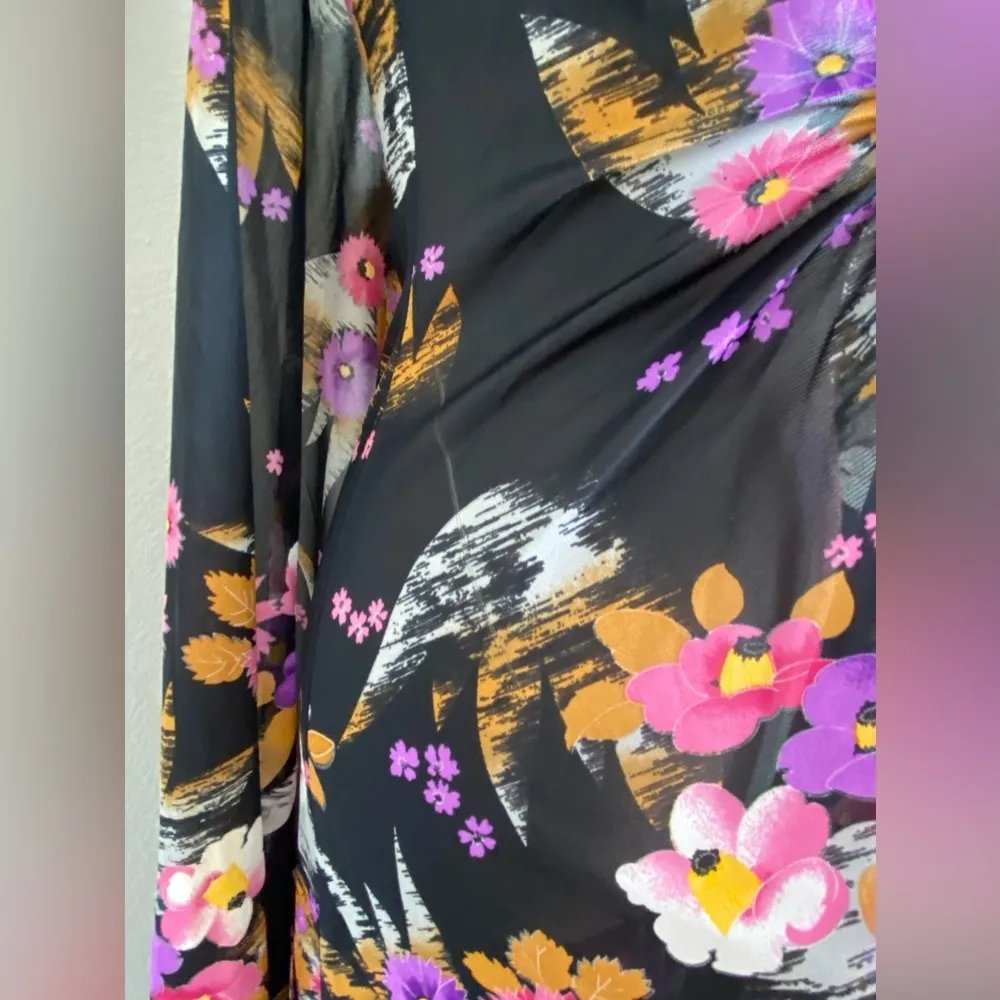 Vintage Jenni Of San Francisco Floral Botanical Maxi Dress with Cape, Size 15/16 Black - Image 9