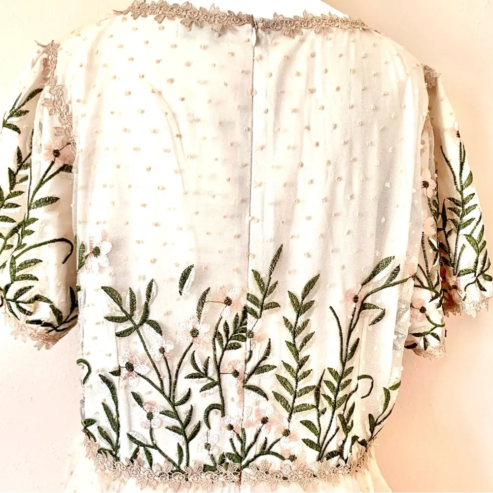 Belle Terre Cream, Blush, Tan, Green Lace Embroidered Floral Dot Tulle Dress. Pink Size XXL - Image 5