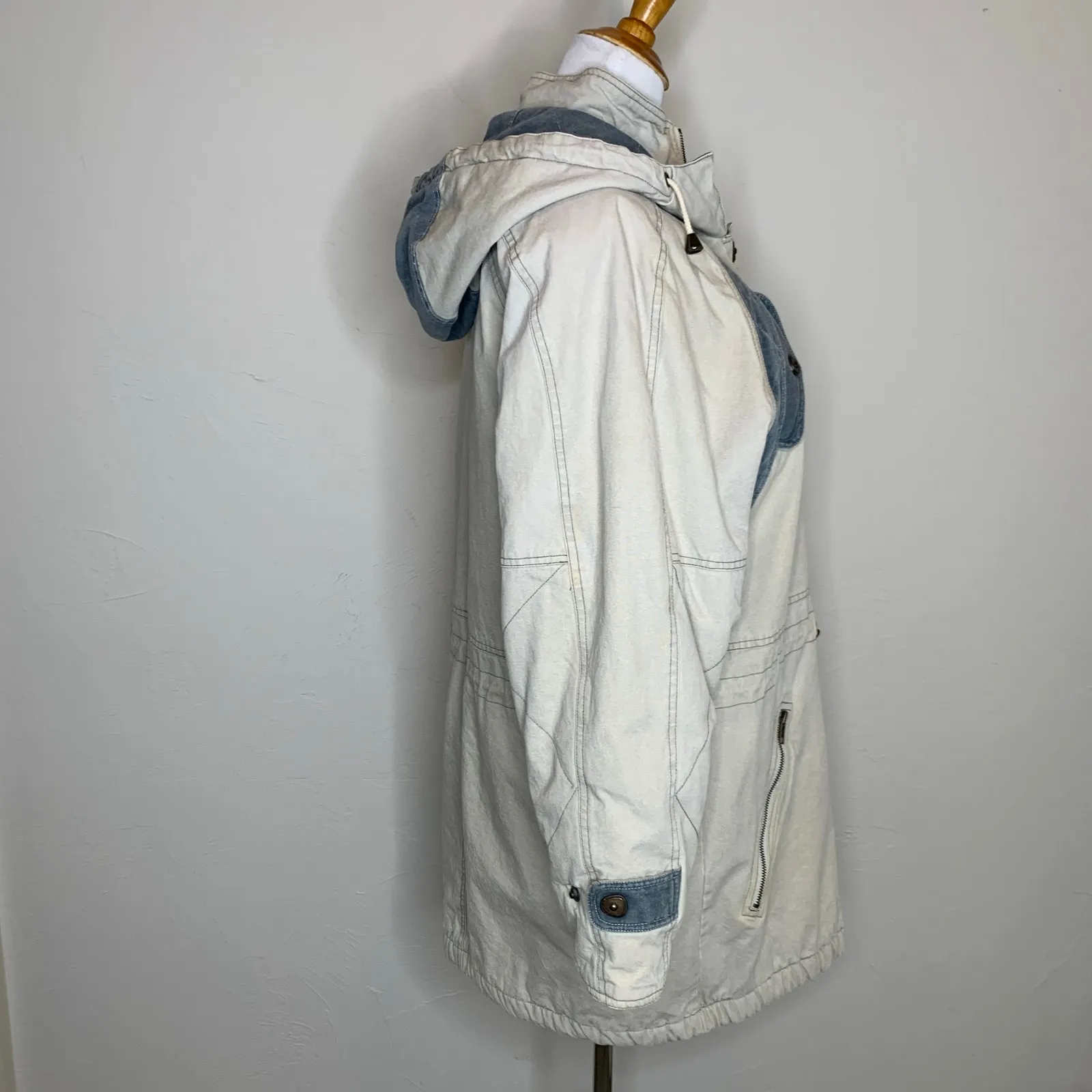 Vintage Fisherman Core Heavy Canvas Coat Tan Blue Sz Medium Hooded - Image 4