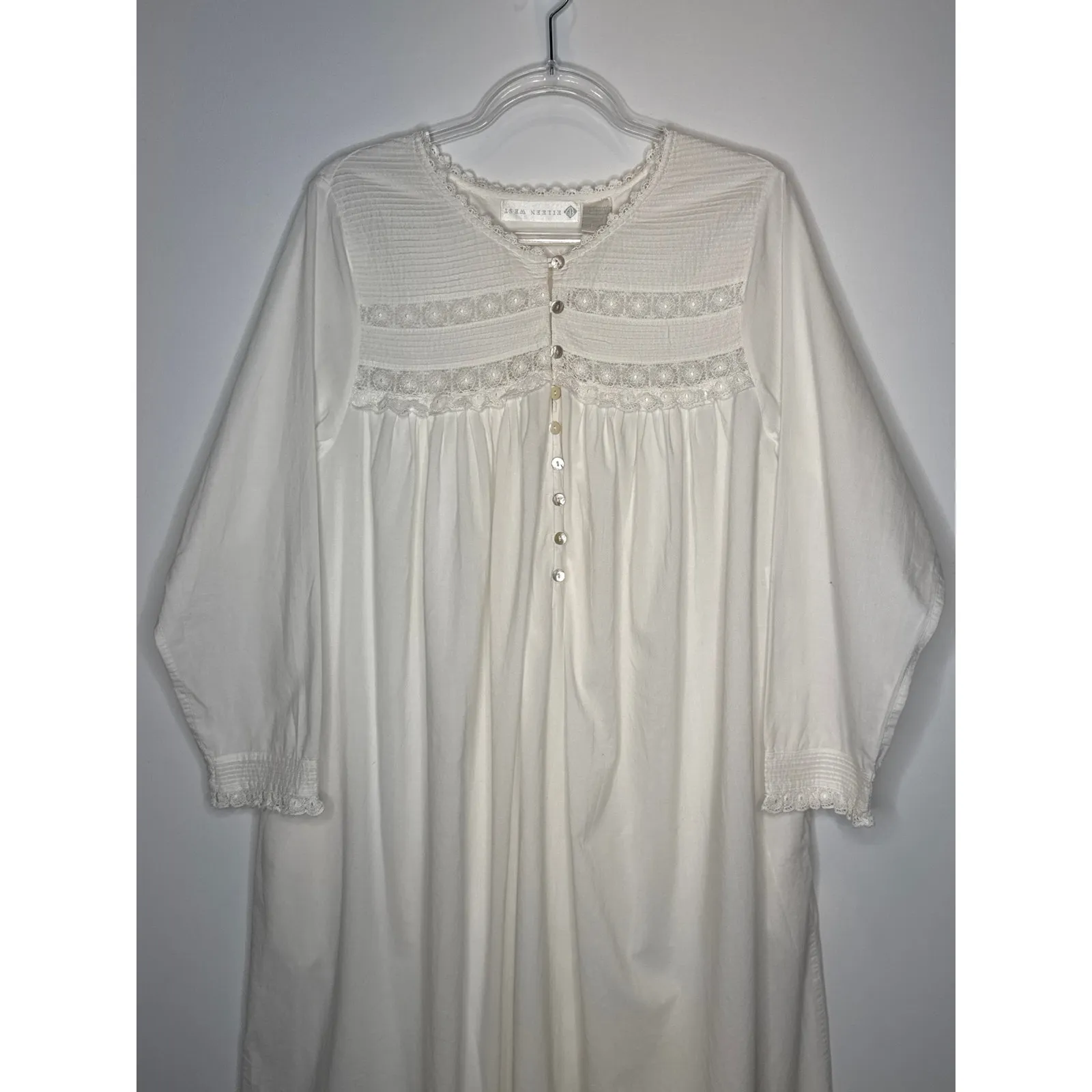 1990s Eileen West White Cotton Lace Pintuck Nightgown Medium - Image 3