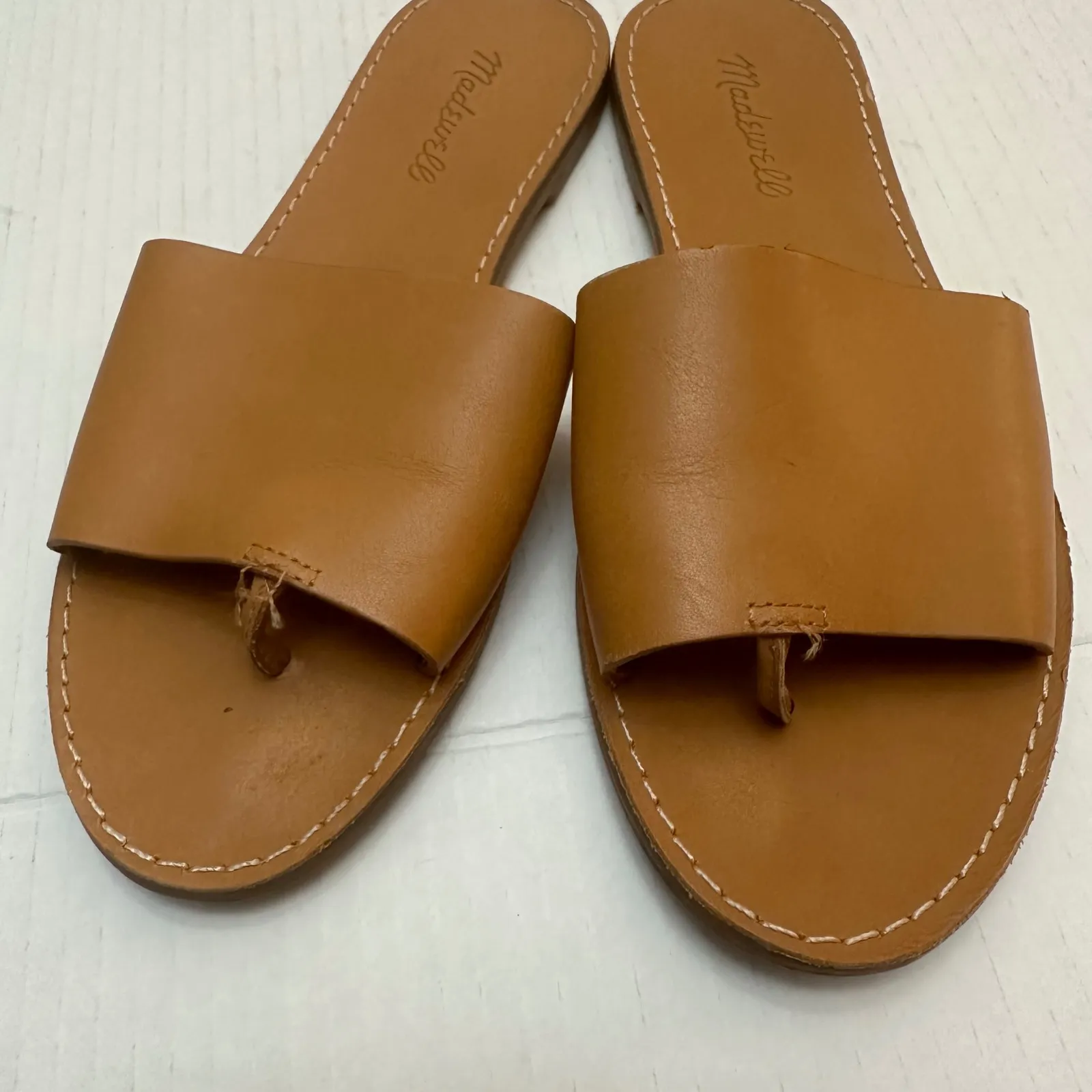 Madewell The Boardwalk Post Slide Sandal Womens 7.5‎ Leather Caramel Brown - Image 9