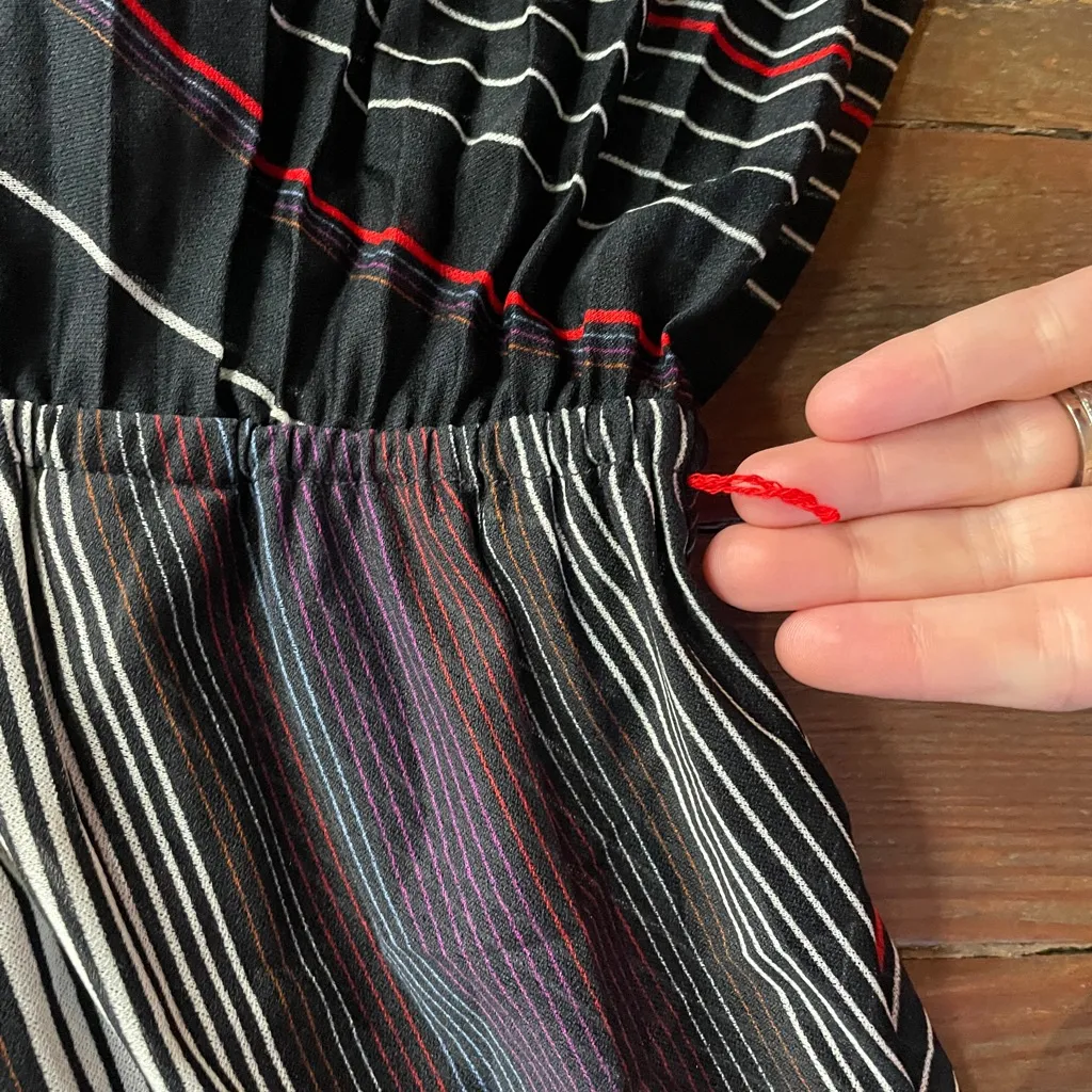 Vintage 70s Melissa Lane Striped Pleated Dress Semi Sheer Faux Wrap - Sz 12 💚🎀 - Image 15