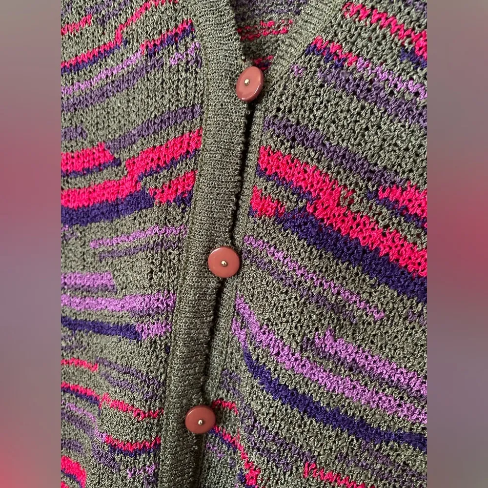French Rags Vintage Colorful Striped Women's Sweater 100% rayon Purple Gray Pink Size L - Image 3