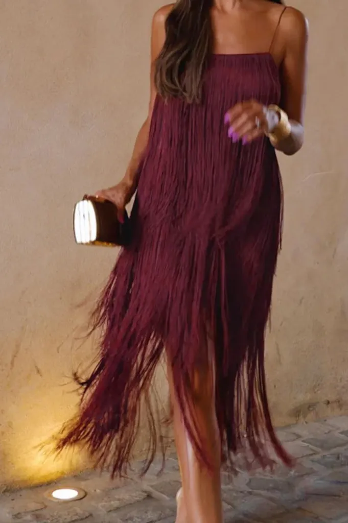 Commense Florence Fringed Open Back Short Dress size medium Red - Image 2