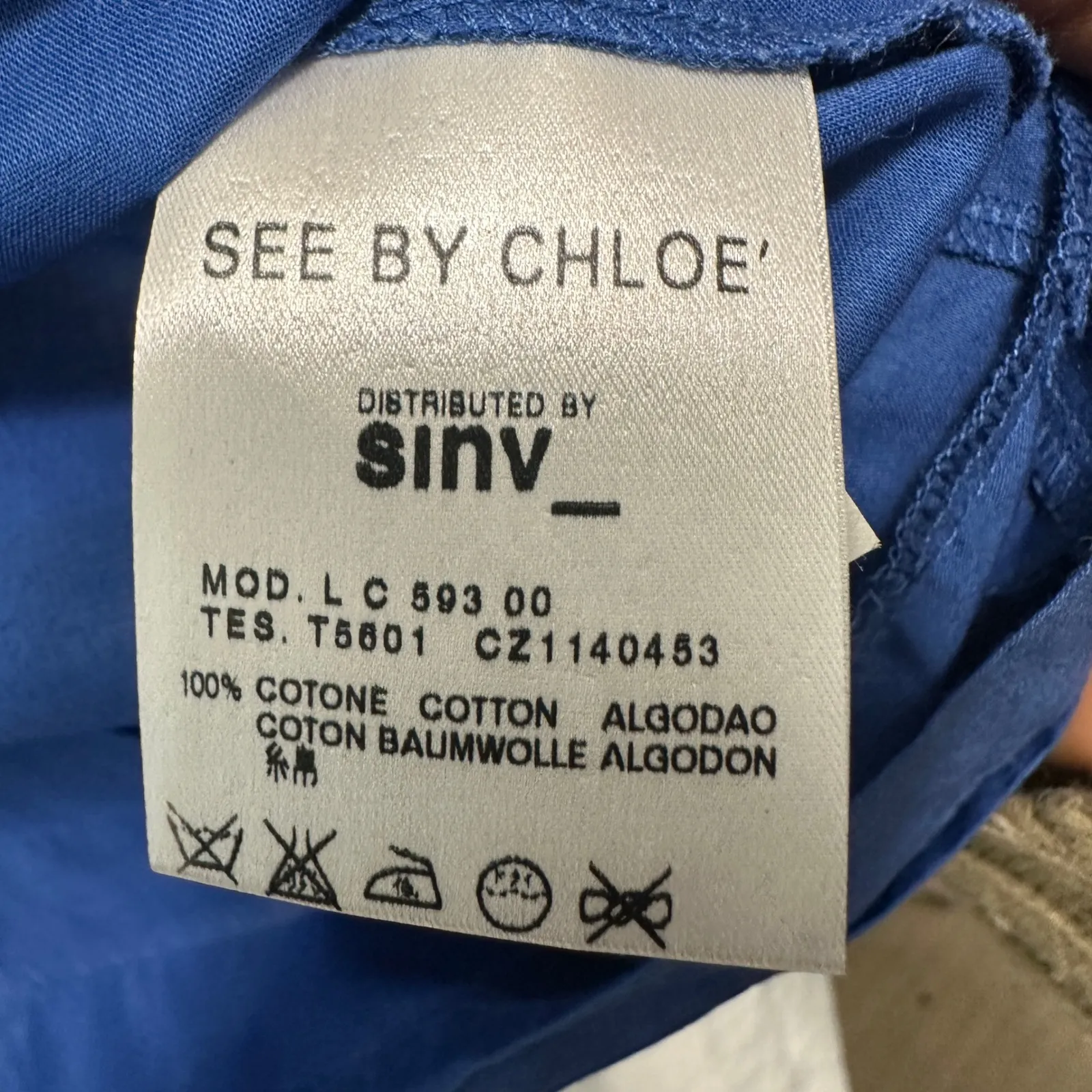 See by Chloe Womens Blue Ruffle Tie Neck Blouse Top Size 8 Boho Parisian Resort - Image 5