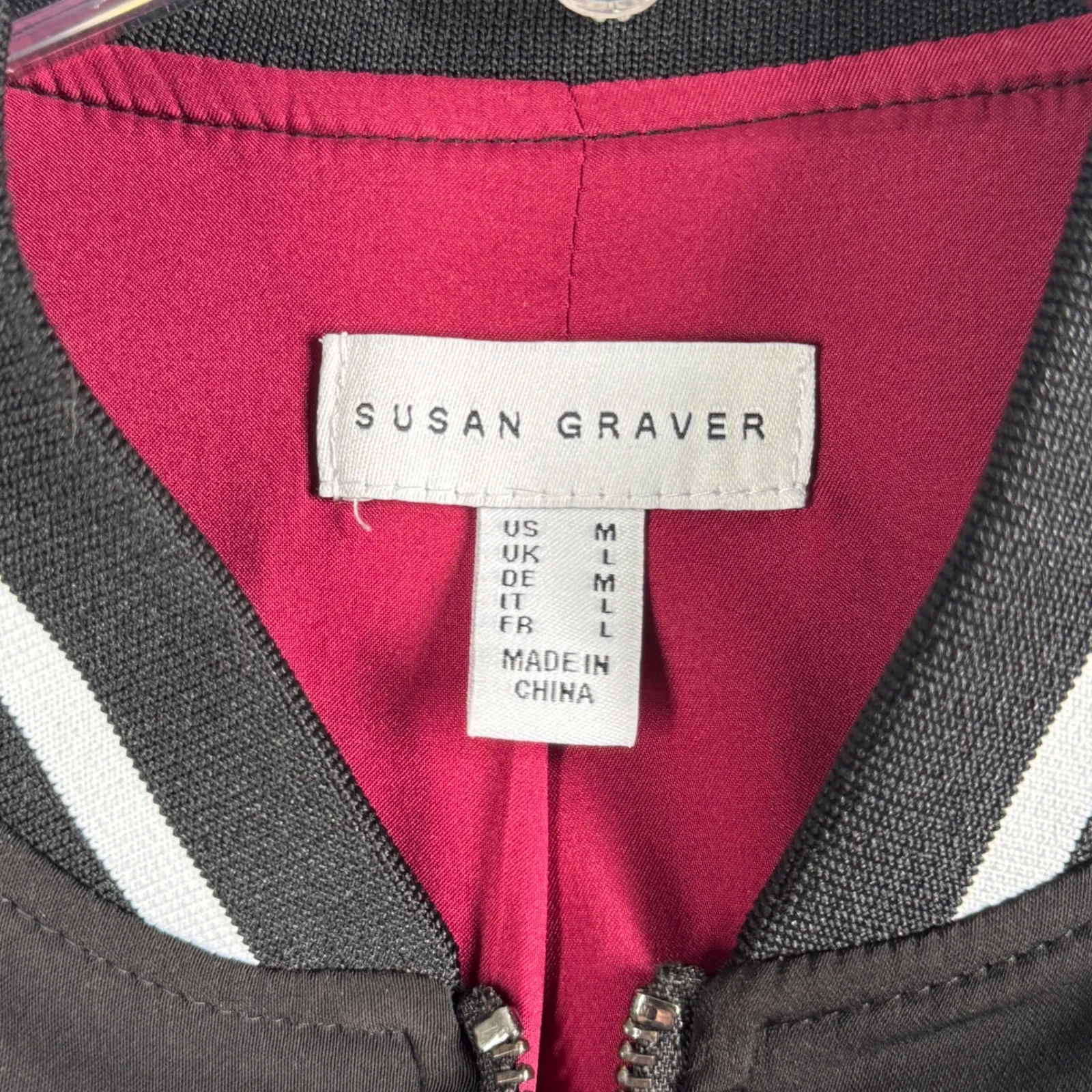 Susan‎ Graver Bomber Jacket Womens M/L Black Floral Embroidered Zip Up Casual - Image 6
