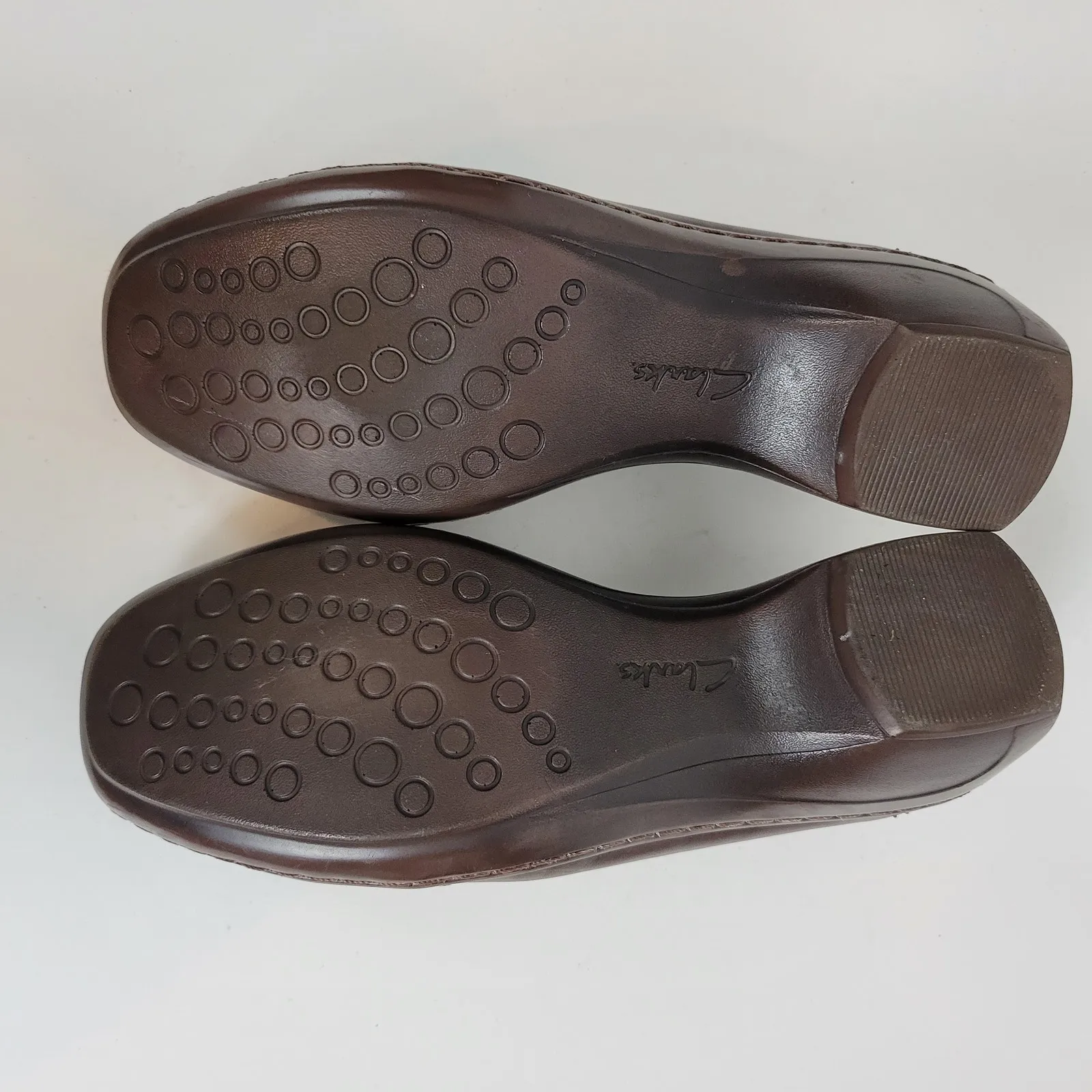 Clarks Womens Shoes Size 7.5 Brown Leather Wedge Heel Slip On‎ Loafer 71809 - Image 3