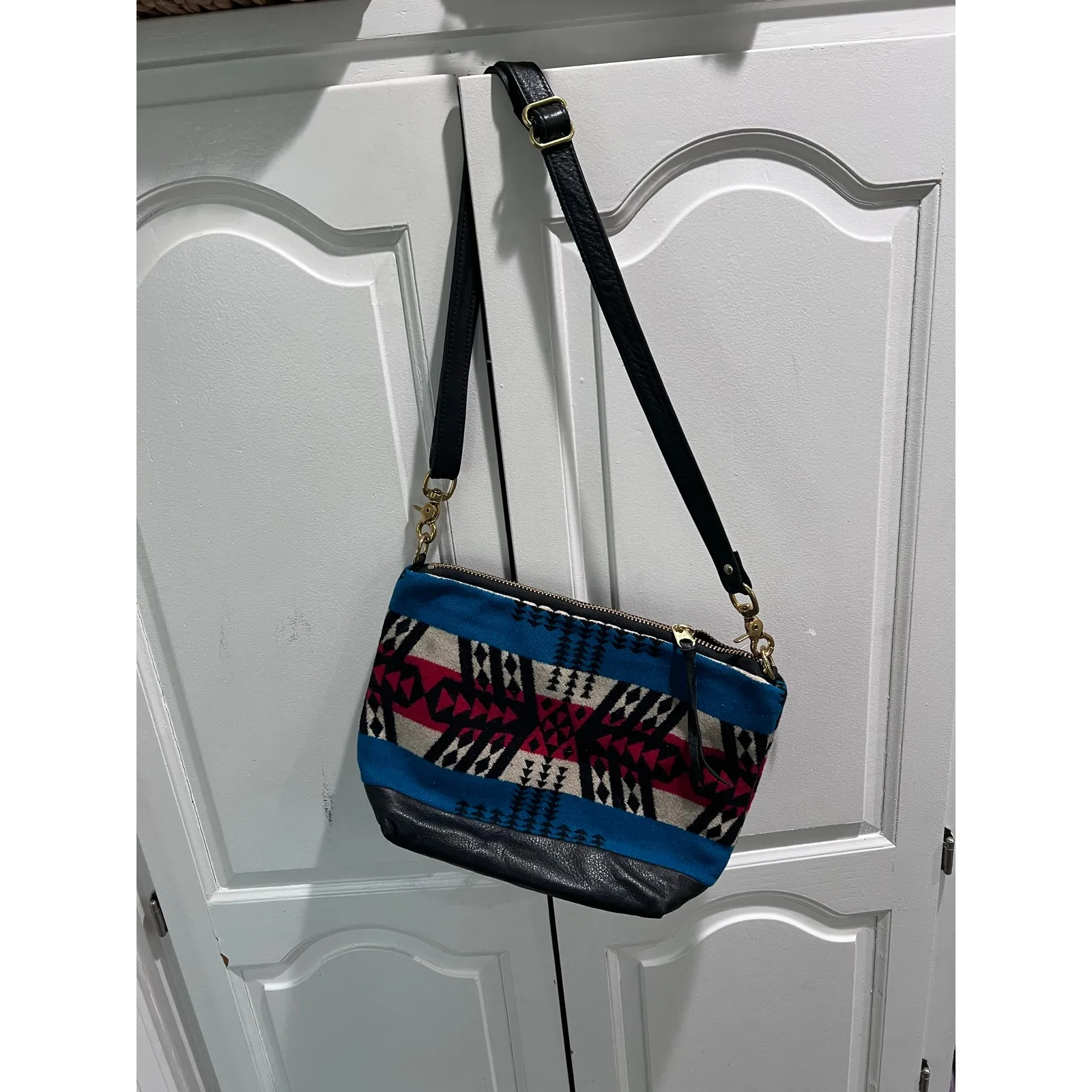 RAIS CASE Wool Crossbody Bag Made in USA Pendleton Style Leather Strap Southwest - Image 8