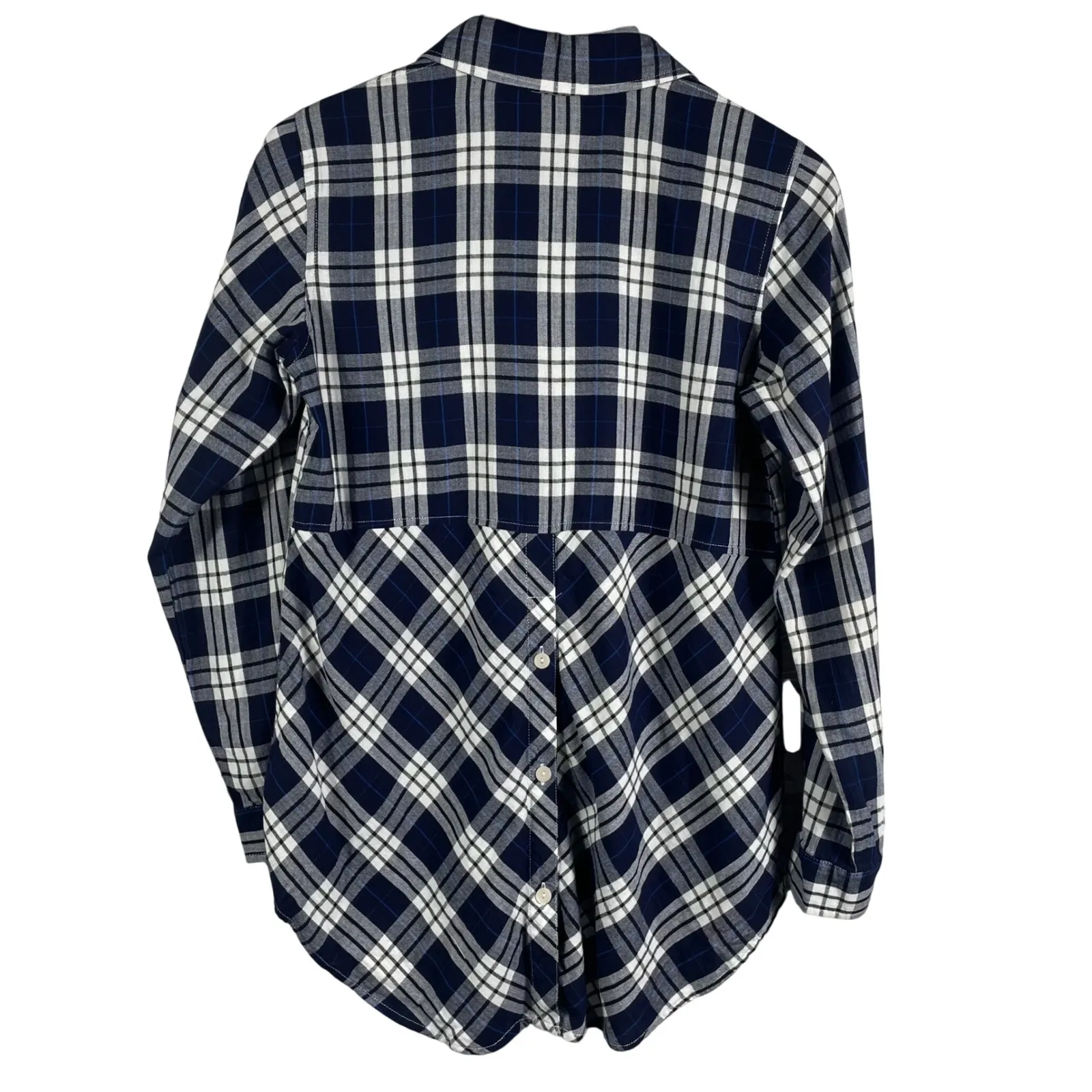 Joan‎ Rivers Plaid Button-Up Shirt Size XXS Navy Blue & White 100% Cotton Tunic - Image 6