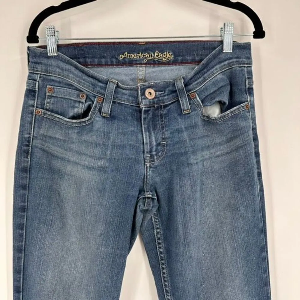 Y2K American Eagle Outfitters Womens Stretch Hipster Jeans Blue Size 6 LONG Tall - Image 5