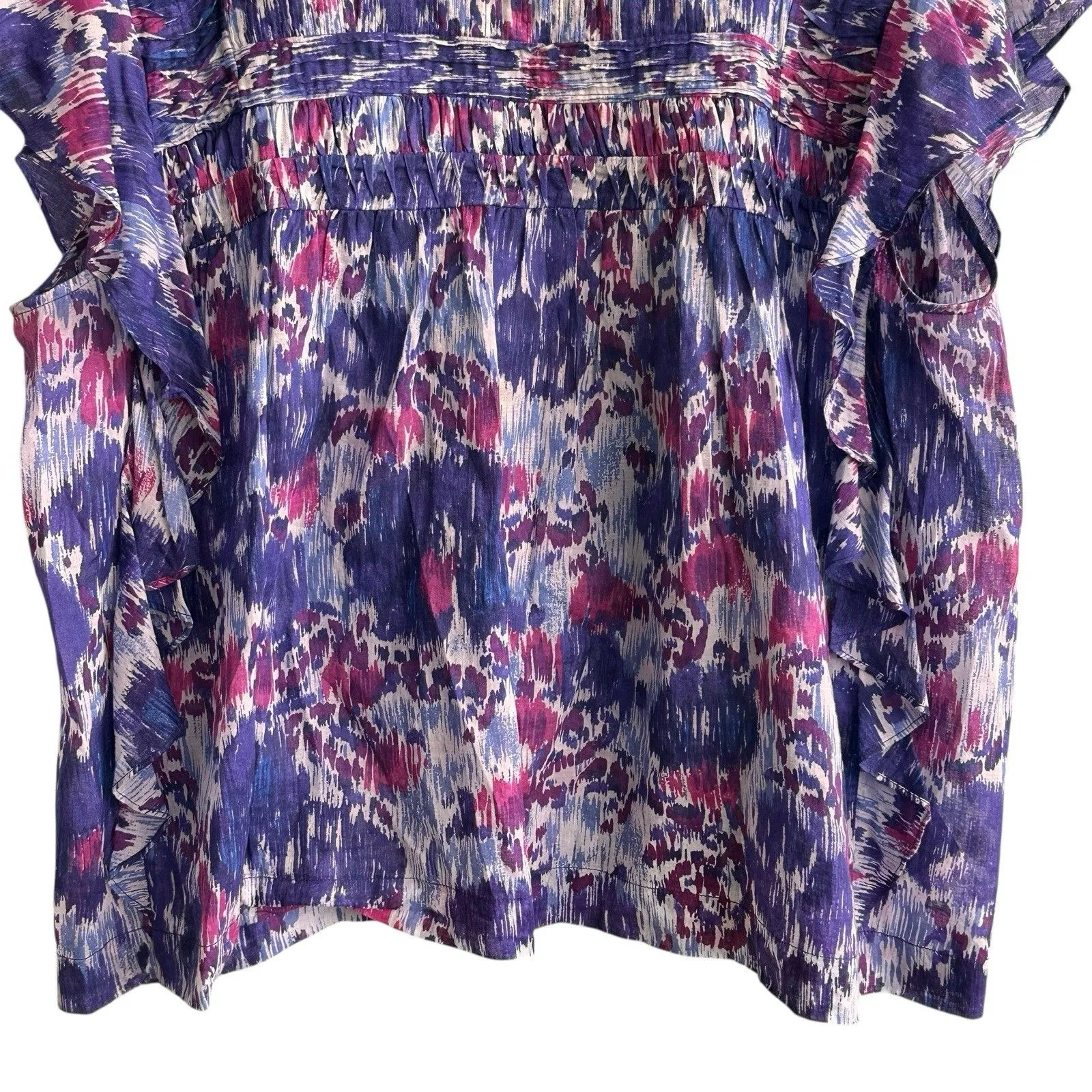 ISABEL MARANT ÉTOILE Layona Floral Ikat Flutter Cotton Ruffle Blouse Size 38 M - Image 7
