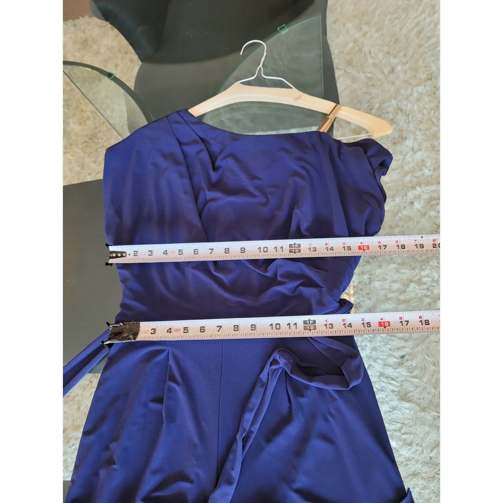 R and M Richards Jumpsuit Women Size 6 Blue One Shoulder Tie Waist Wide Leg - Image 16