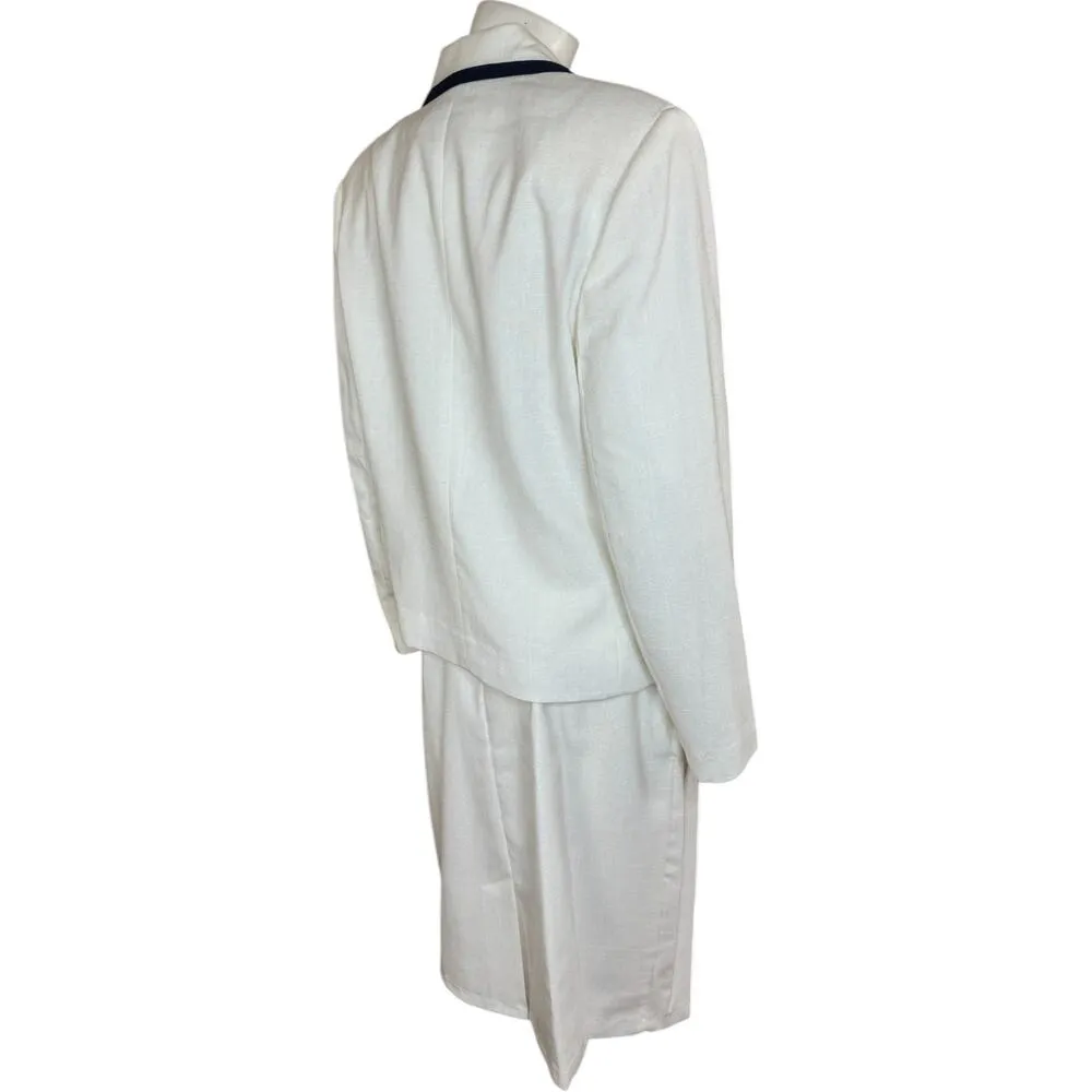 Vintage Russ Womens 2 Piece Blazer Skirt Set White Navy Sie 14 Business Casual - Image 10