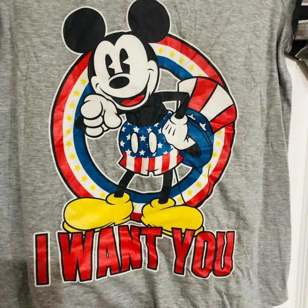 Modern Lux Women's T-Shirt US‎ Flag Mickey Mouse I Want You Gray Size Small - Image 3