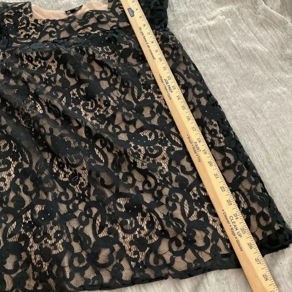 TOPSHOP Black Lace Crochet Long sleeve Tunic Short Mini Dress Size 4 Lined - Image 10
