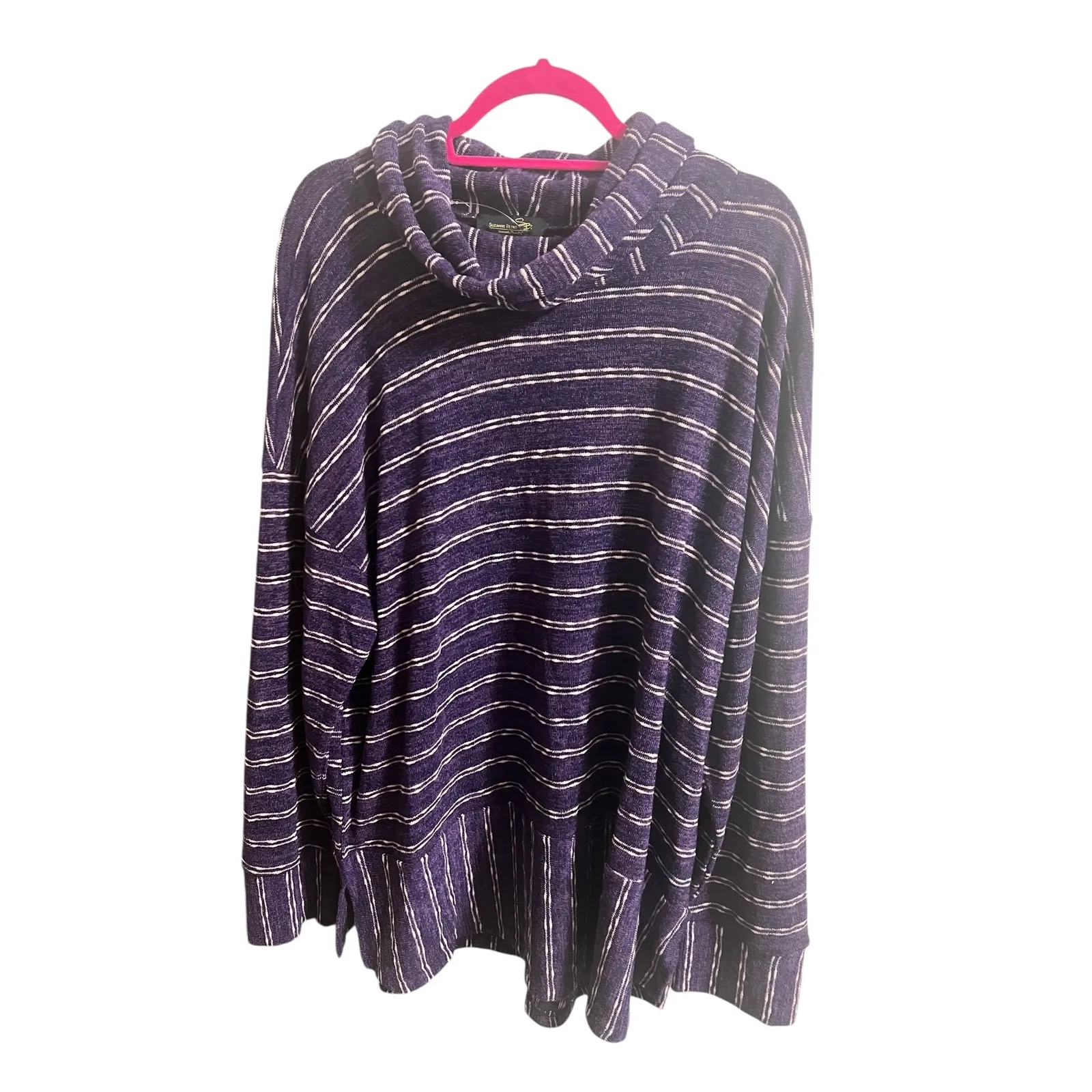 SUZANNE BETRO Purple/White Striped Cowl Neck Sweater Womens Plus 3X - Image 4