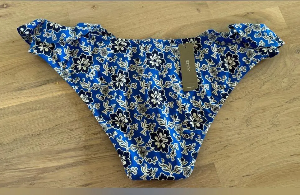 J Crew Ruffle bikini bottom in cobalt floral Bright Azurite Floral large NWT - Image 6