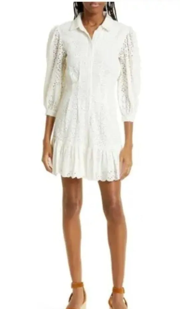 VERONICA BEARD Kylan Eyelet Cotton Shirtdress in White,0, $499 - Image 2