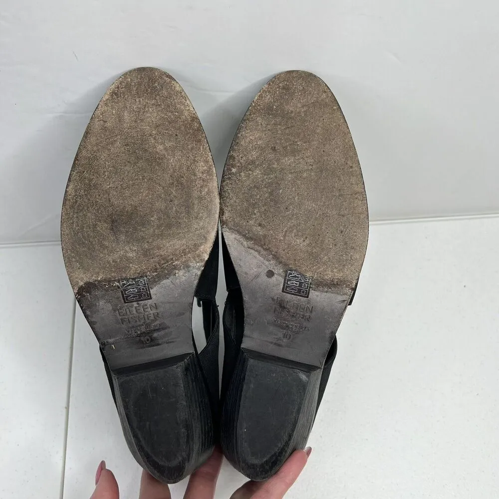 Eileen Fisher Size 10 Even Tumbled Nubuck Leather Bootie Boot Black Stacked Heel - Image 13