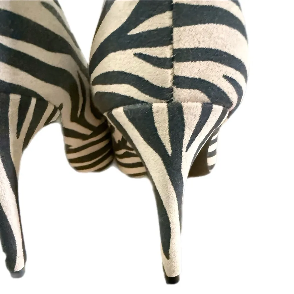 Worthington Office Siren Heels 9.5 Black White Stripe Animal Print Pointed Toe - Image 3