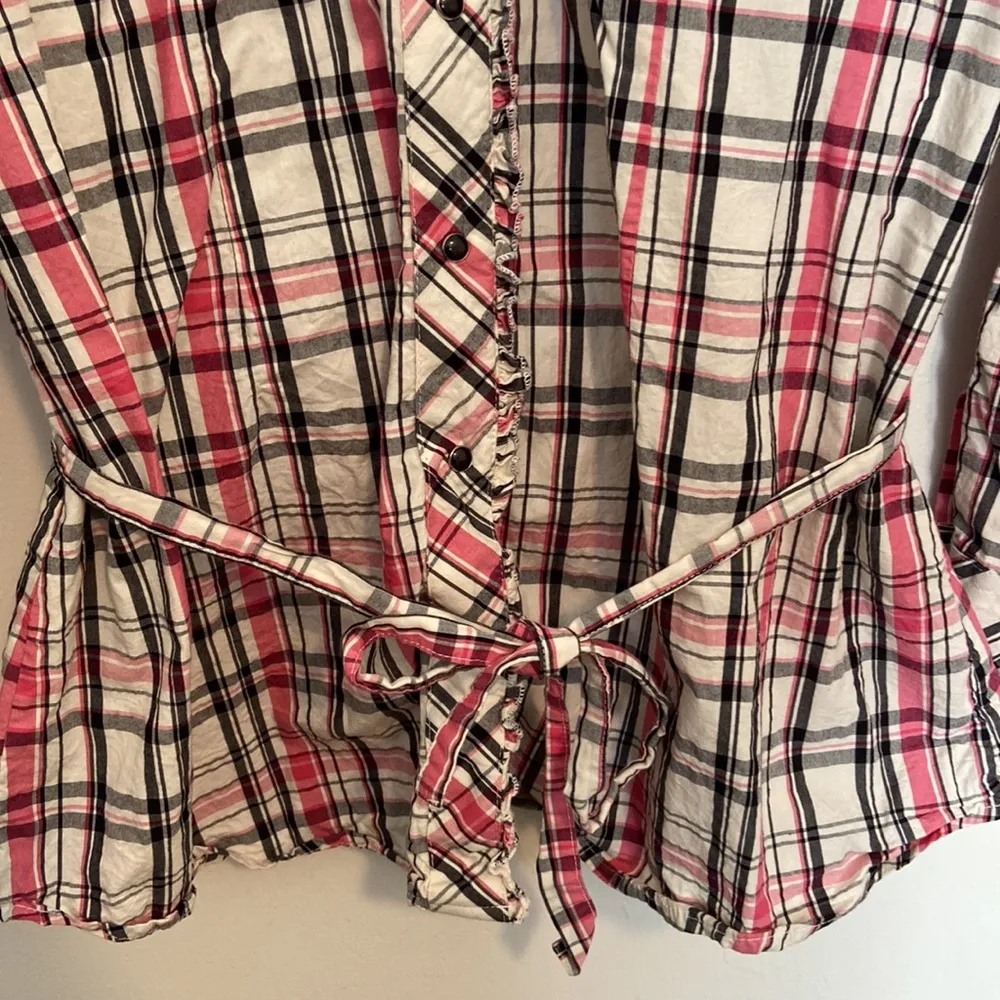 Rough Hat Plaid Western Snap Front Shirt Pink Size XL - Image 3
