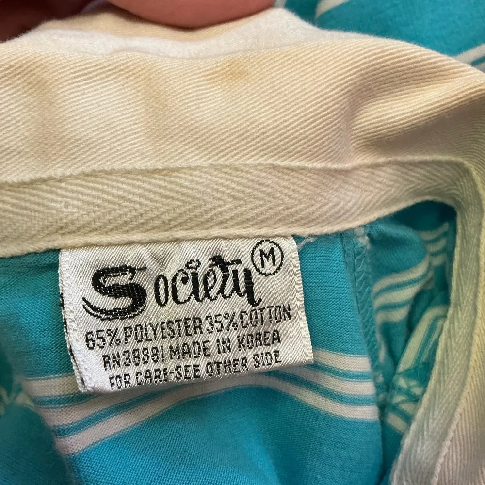 Vtg 70s Vibrant White Striped Blue Polo Size M - Image 4