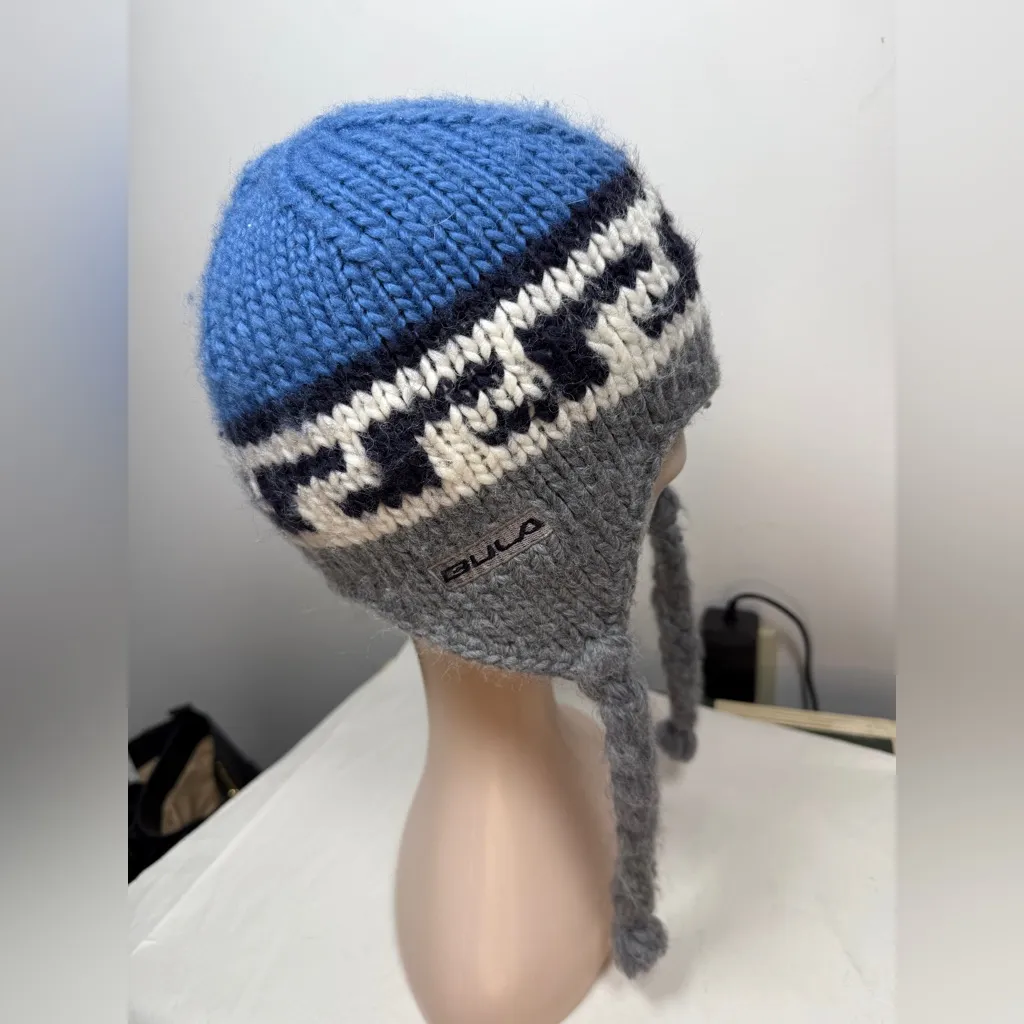 Bula Wool Blend Geometric Print Knit Trapper Hat with Interior Fleece Ear Band Blue - Image 7
