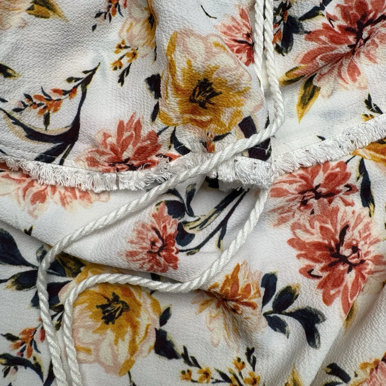 DEREK HEART Women's M Boho Floral‎ Off The Shoulder Tassel Crop Ruffle Top Shirt - Image 2