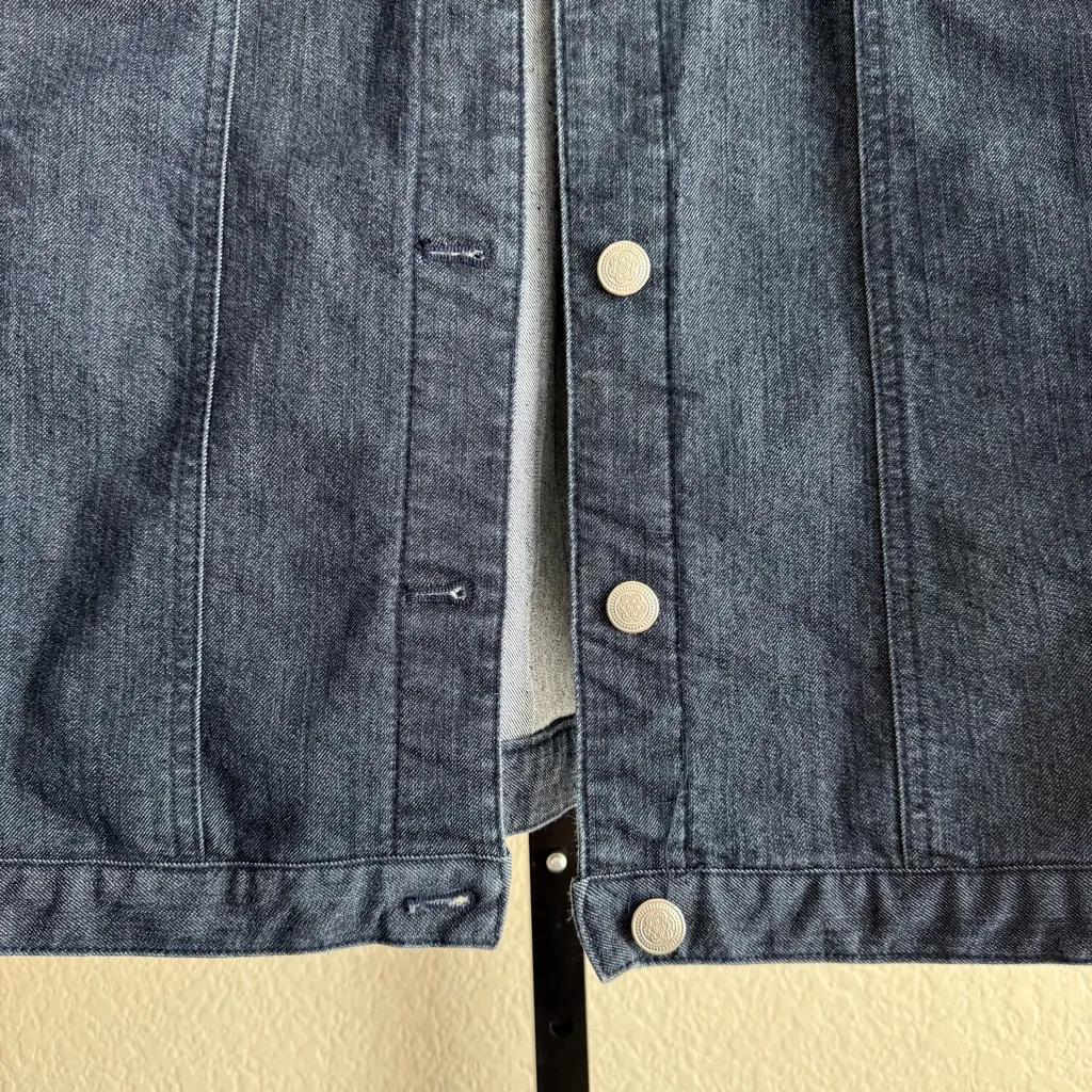 Denim & Co Vintage 90s Dark Wash Oversized Denim Jacket Collared Button Large Blue - Image 5