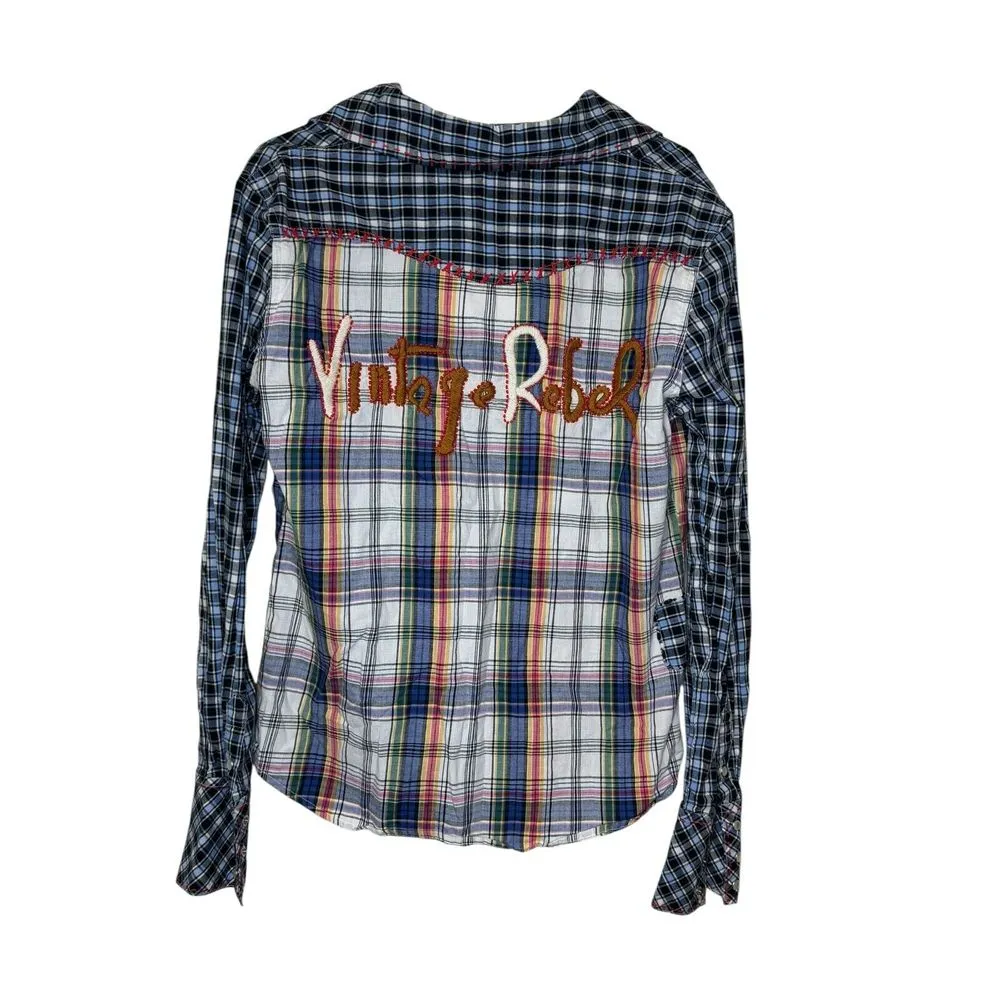 The Ranch Wear Women's Top‎ Vintager Rebel Plaid Pearl Snap Button - Image 6