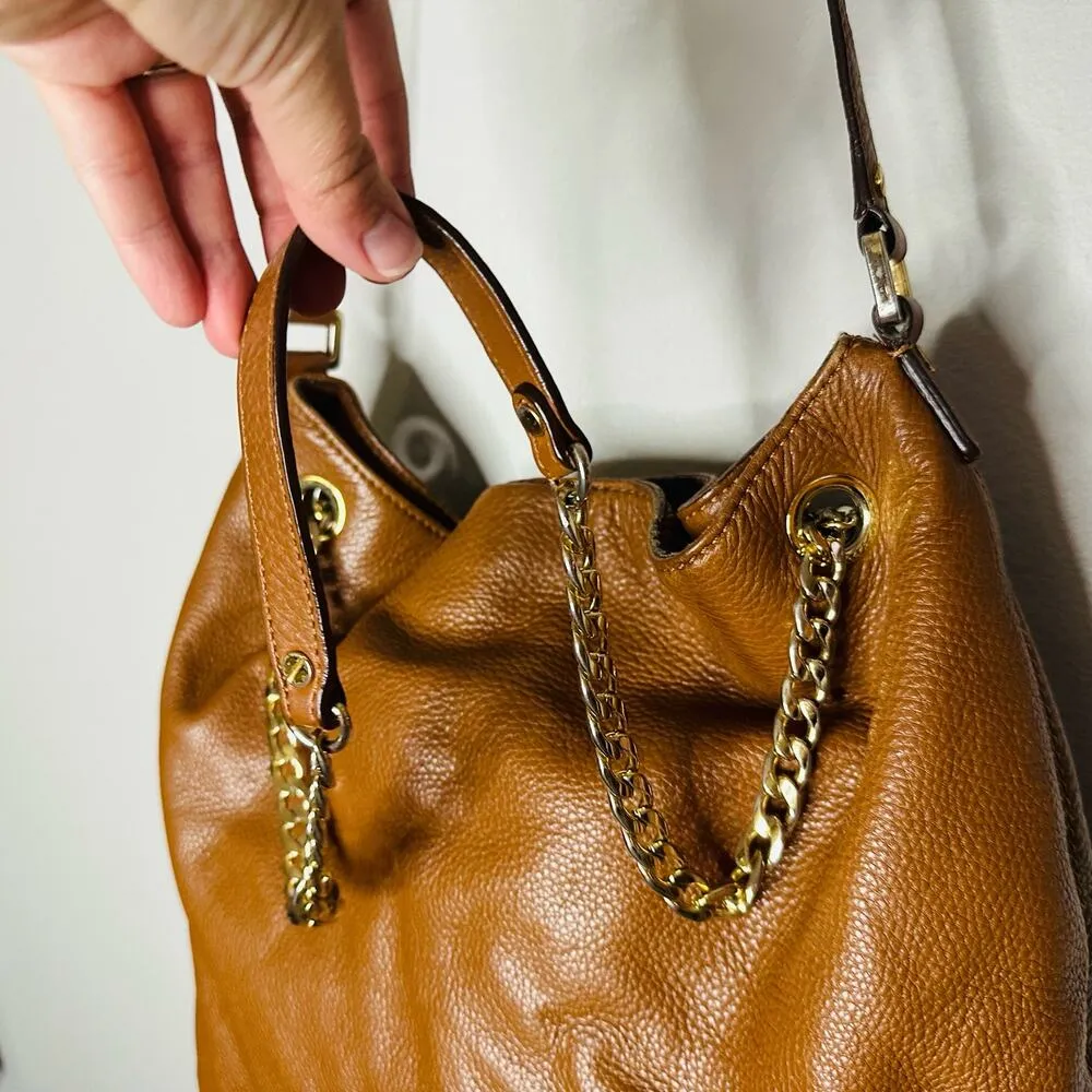 MICHAEL KORS Women's Jetset Brown Leather Gold Chain Handle Shoulder Bag - Image 13