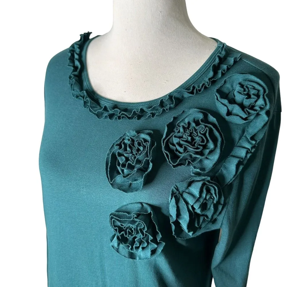Van Heusen Floral Applique Top Womens L‎ Green Ruffle Feminine Romantic Blouse - Image 6