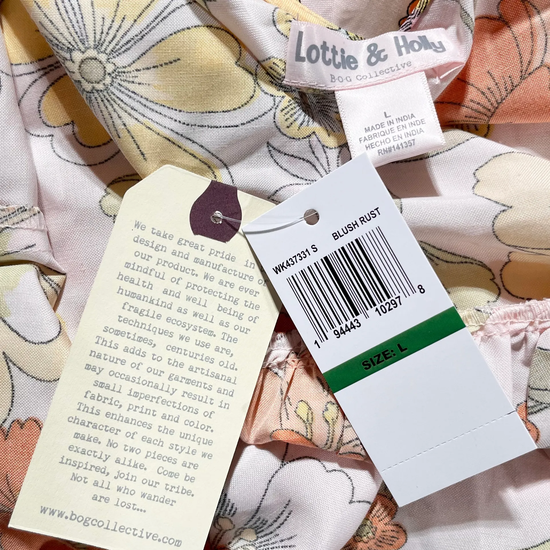 New Lottie & Holly Floral Print Ruffle Sleeve Mini Dress Blush Rust Size Large - Image 11