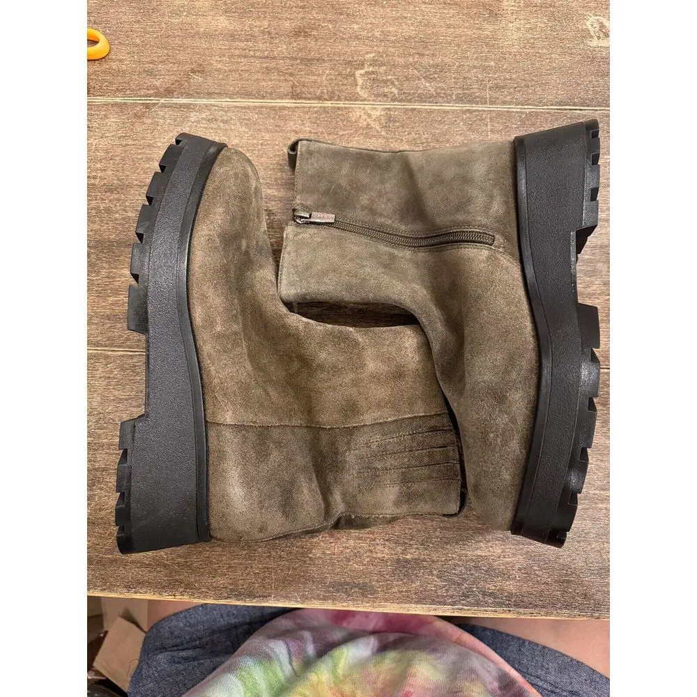 Vince‎ Camuto Womens Neframes Ankle Boots Wedge Heel Army Green Suede Zip 9.5M - Image 2