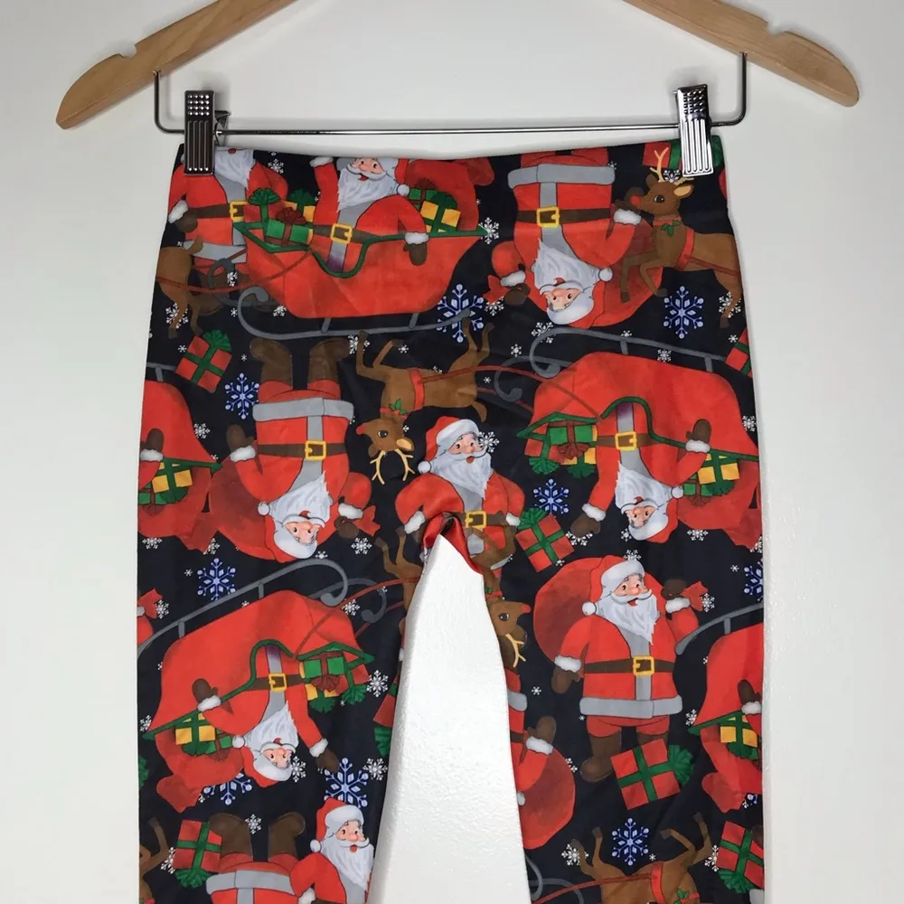 Santa Christmas Holiday leggings polyester spandex blend size small juniors - Image 2